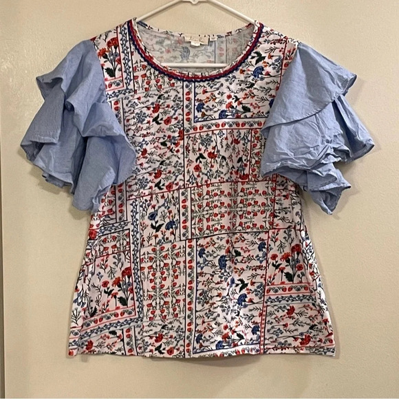 LET ME BE by ANTHROPOLOGIE Flutter Sleeve Top in Blue - Picture 5 of 10